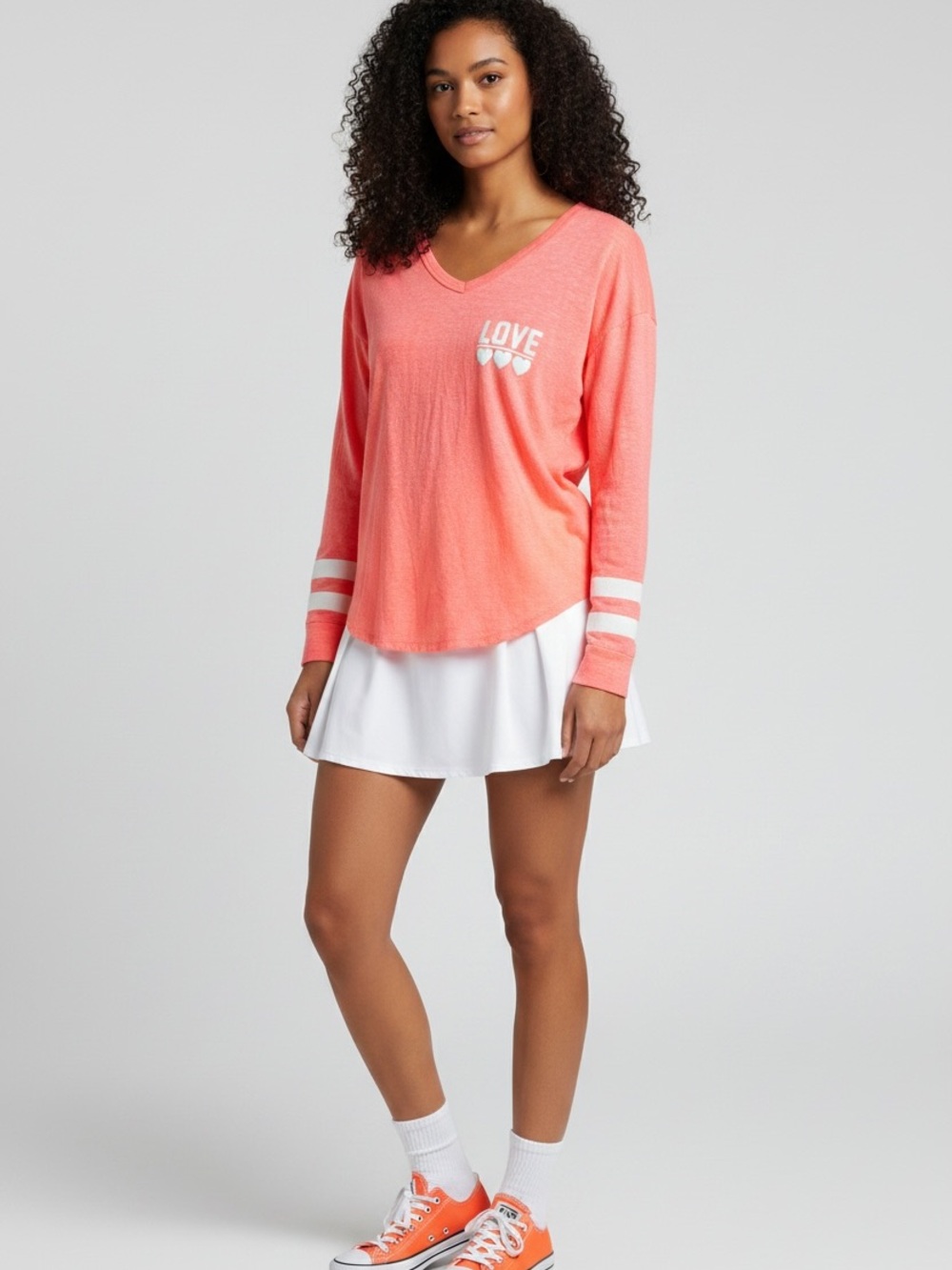 Coral 'Love' Long-Sleeve V-Neck Top